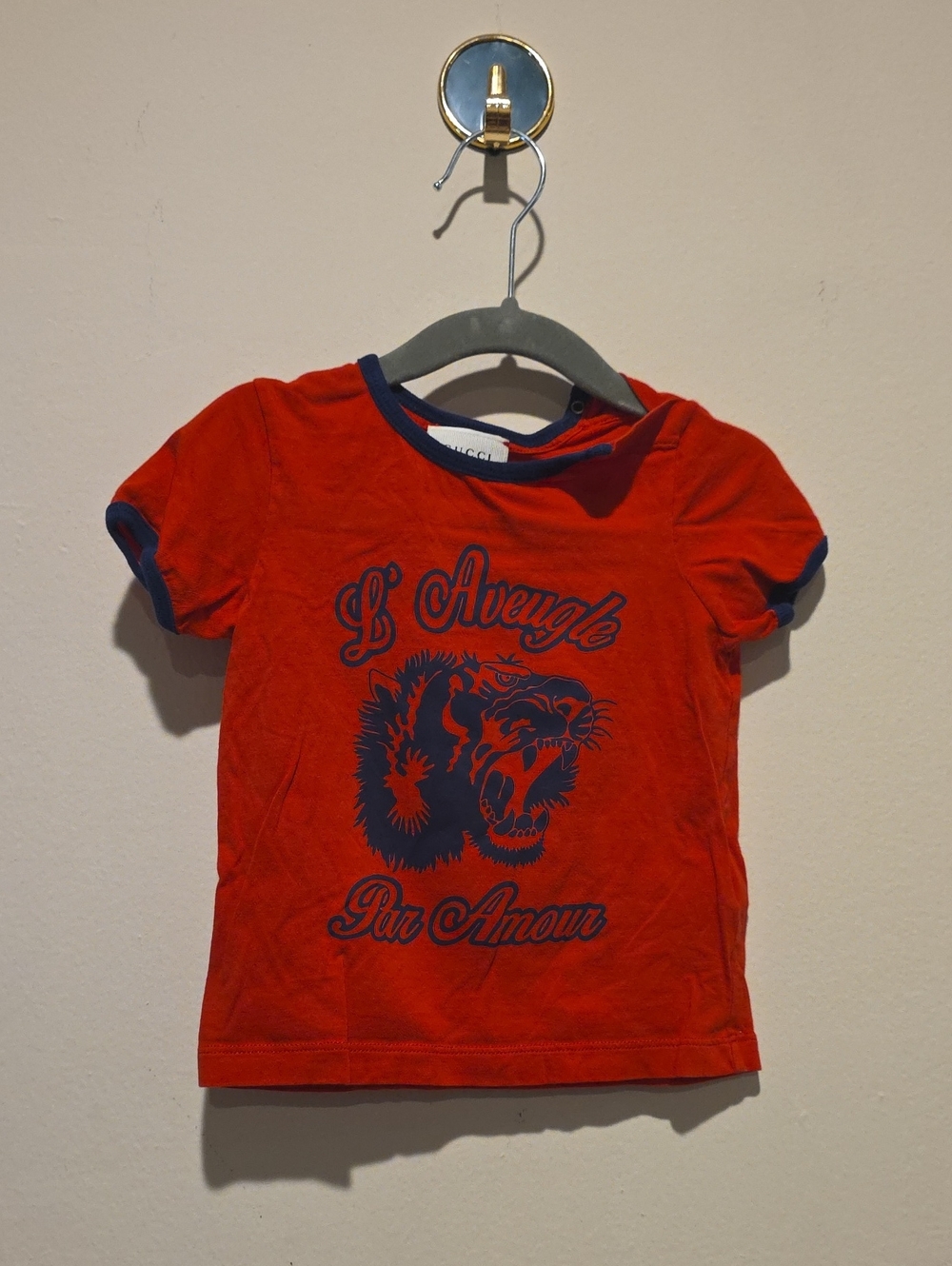 Gucci Red Kids Tee with Navy Graphic Size 18 24 Months Tiger L Avenge Par Armou
